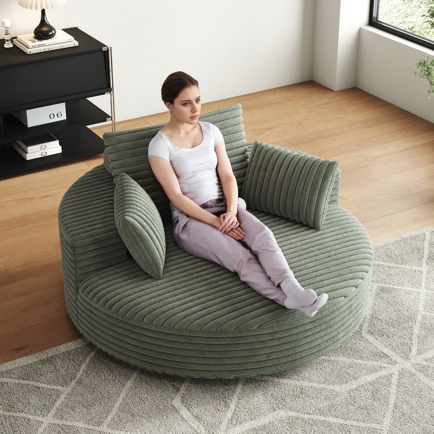 Fauteuil pivotant à une place en mousse et chenille cordouroy