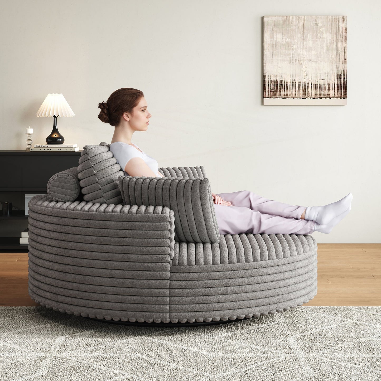 Fauteuil pivotant à une place en mousse et chenille cordouroy