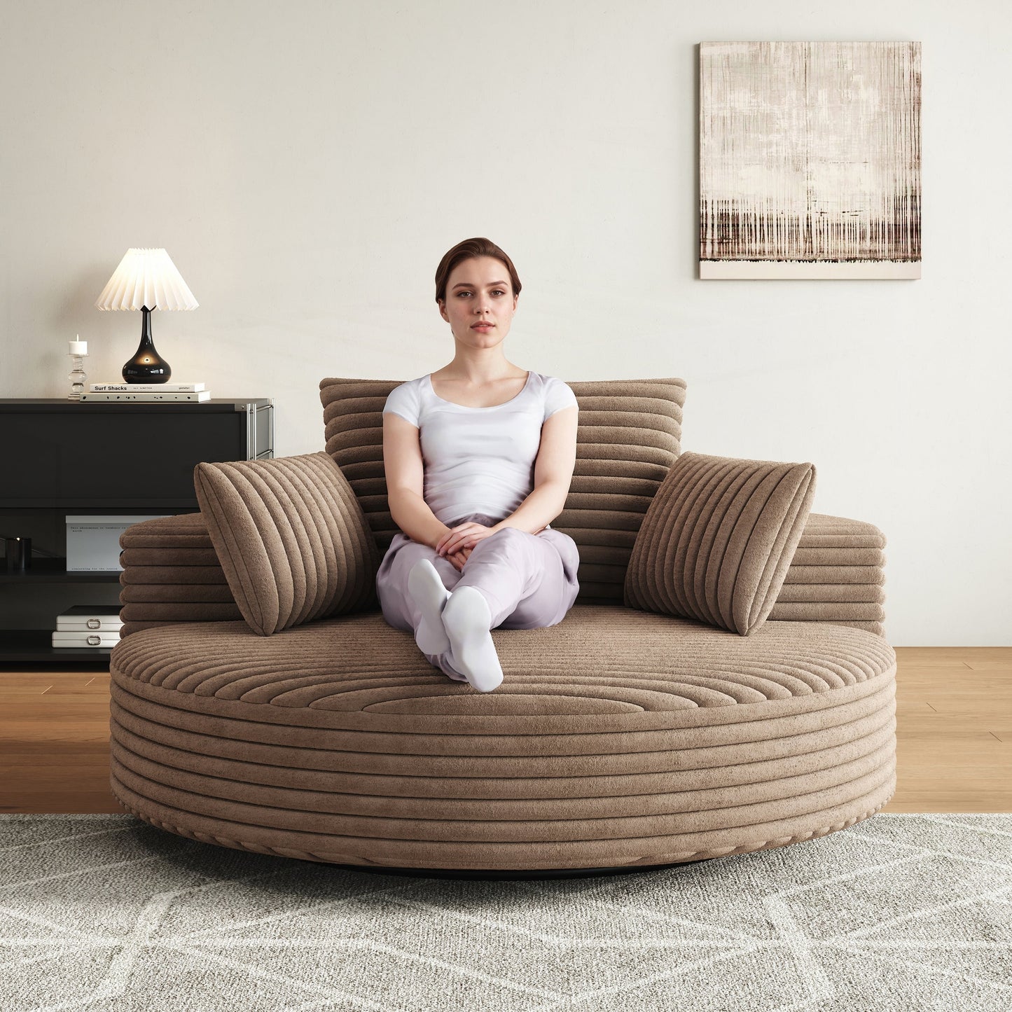 Fauteuil pivotant à une place en mousse et chenille cordouroy