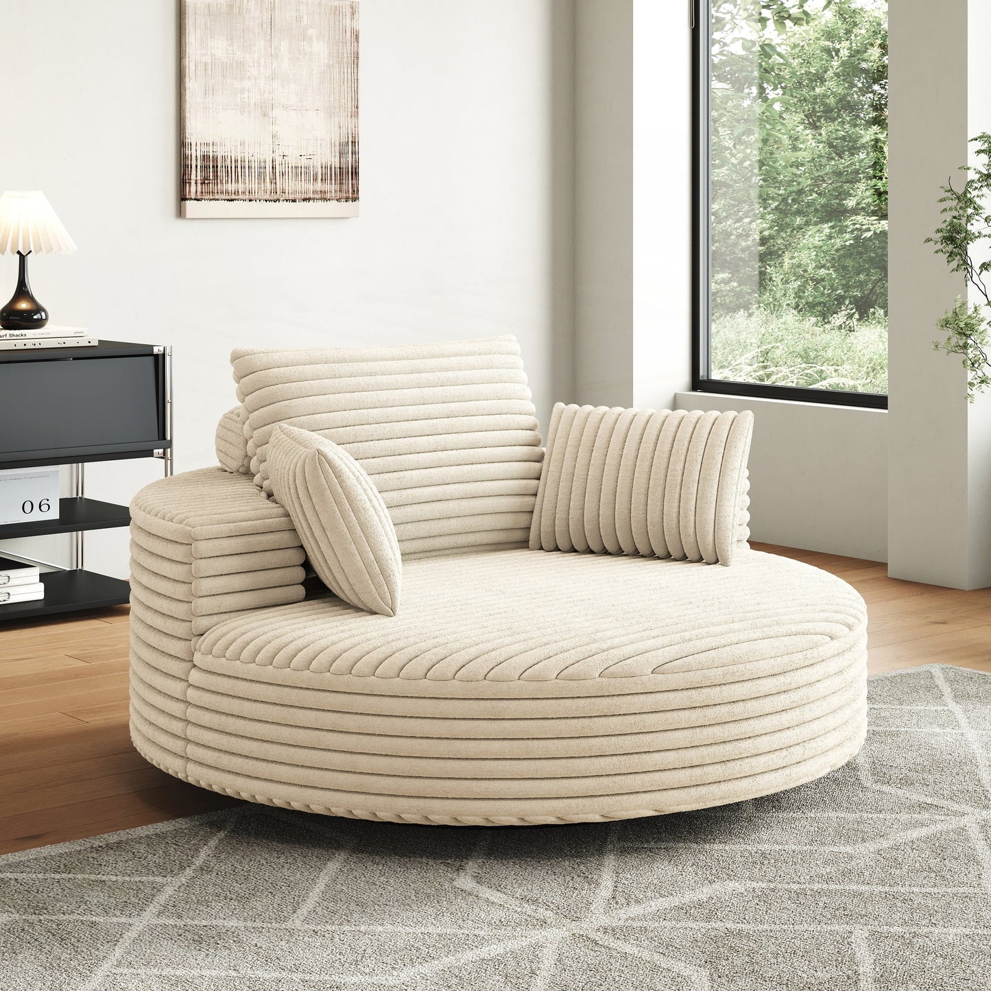 Fauteuil pivotant à une place en mousse et chenille cordouroy