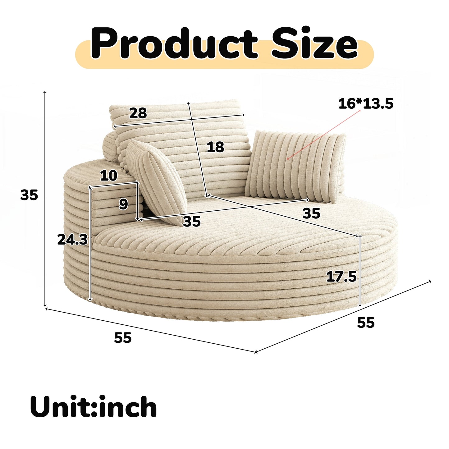 Fauteuil pivotant à une place en mousse et chenille cordouroy