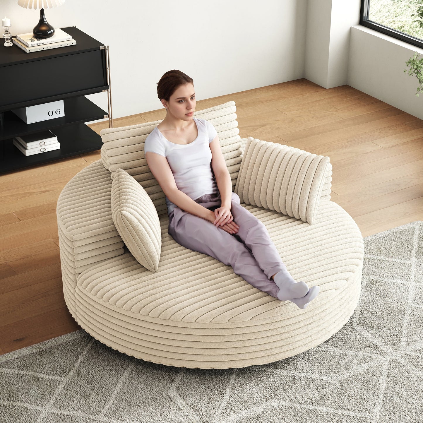 Fauteuil pivotant à une place en mousse et chenille cordouroy