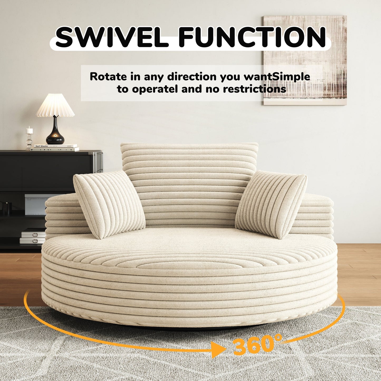Fauteuil pivotant à une place en mousse et chenille cordouroy