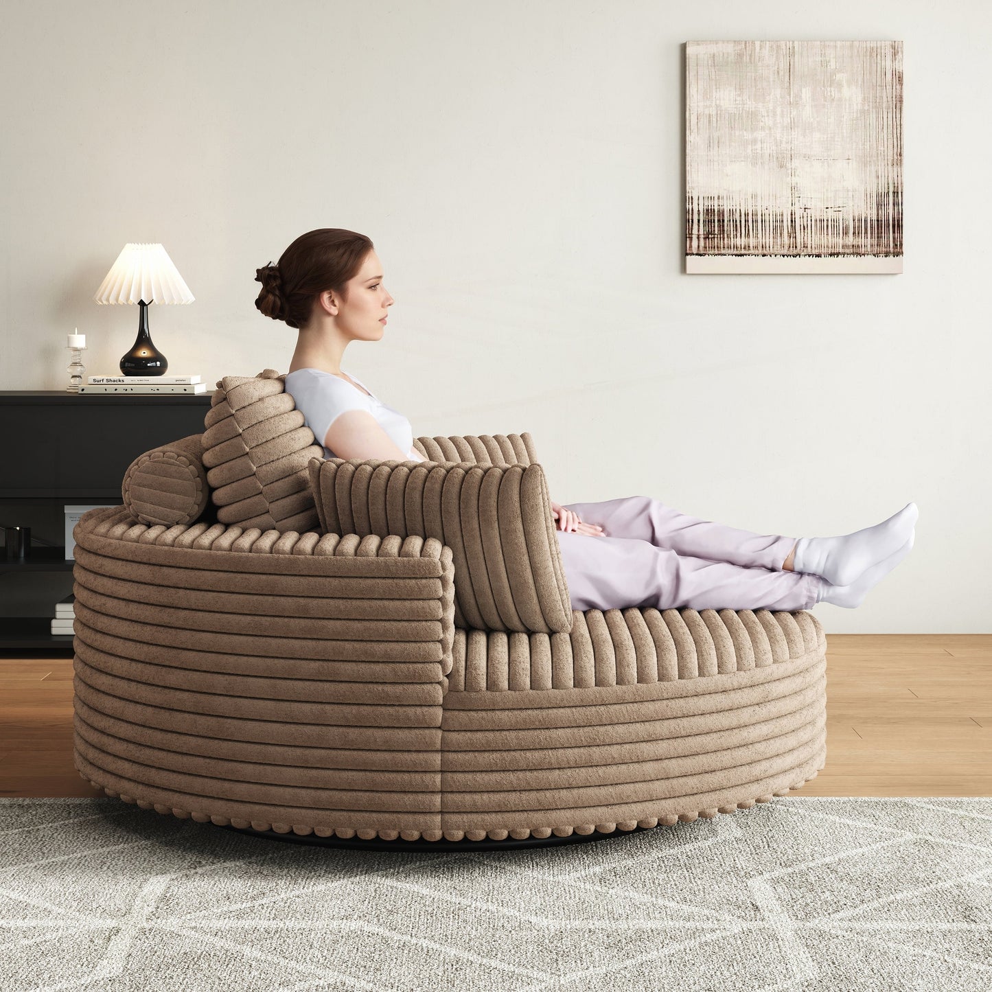 Fauteuil pivotant à une place en mousse et chenille cordouroy
