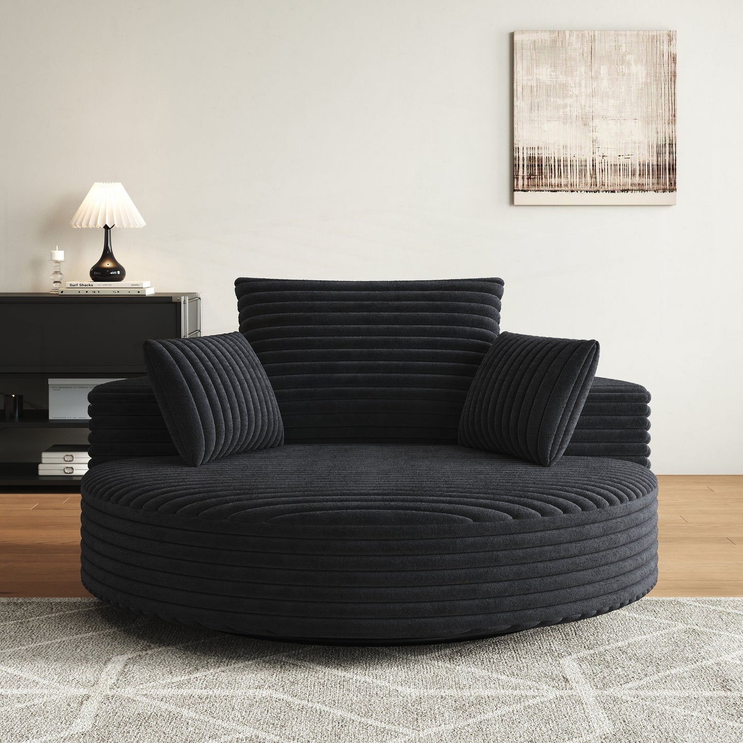 Fauteuil pivotant à une place en mousse et chenille cordouroy