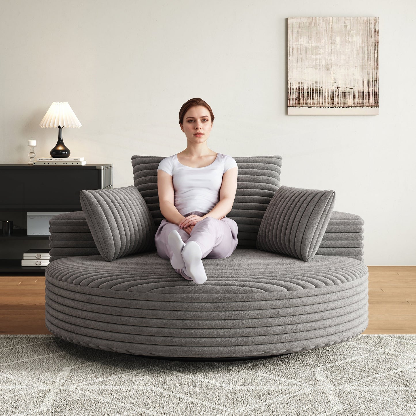 Fauteuil pivotant à une place en mousse et chenille cordouroy