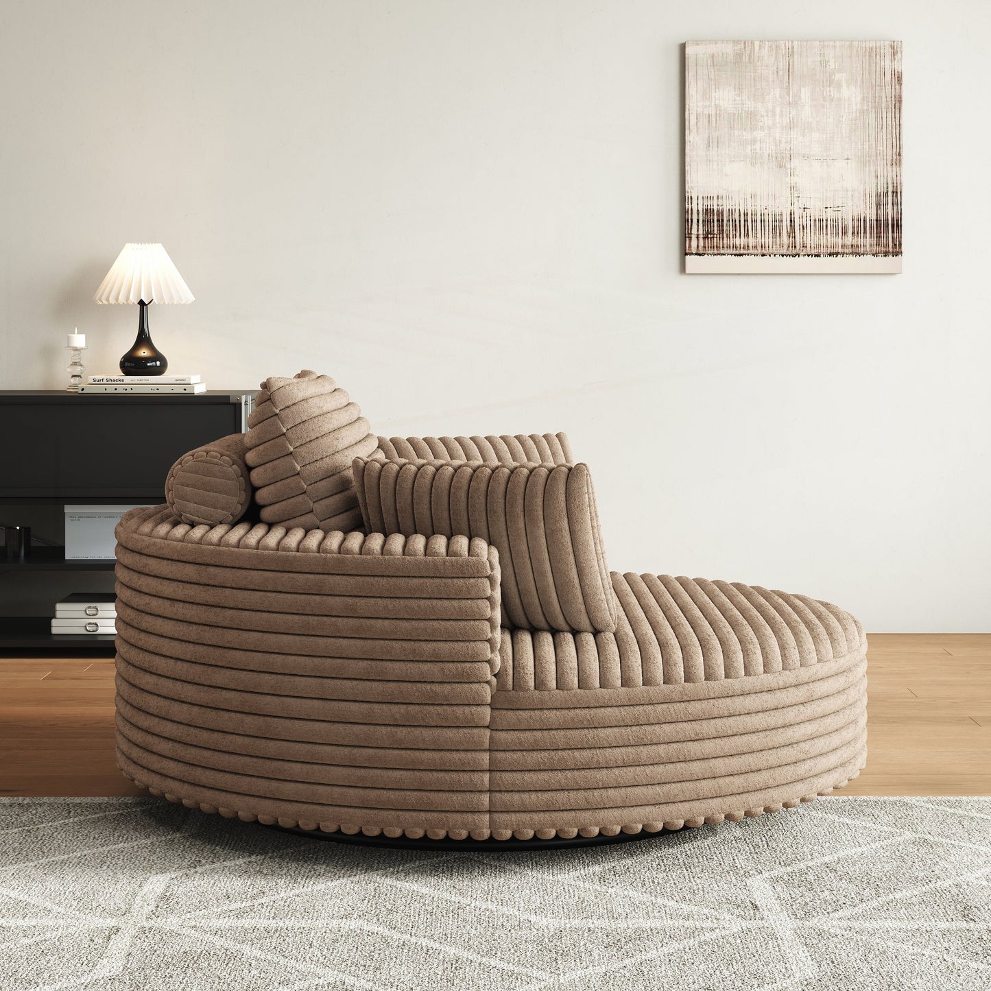 Fauteuil pivotant à une place en mousse et chenille cordouroy