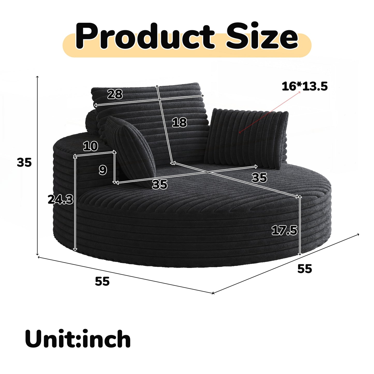 Fauteuil pivotant à une place en mousse et chenille cordouroy