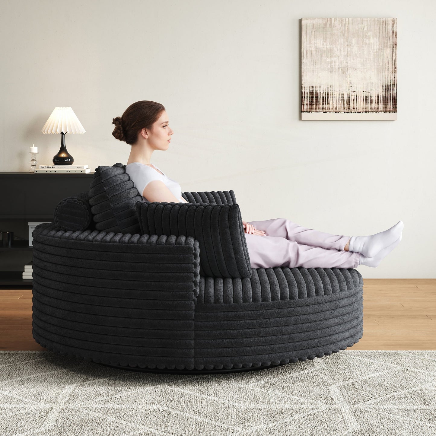 Fauteuil pivotant à une place en mousse et chenille cordouroy