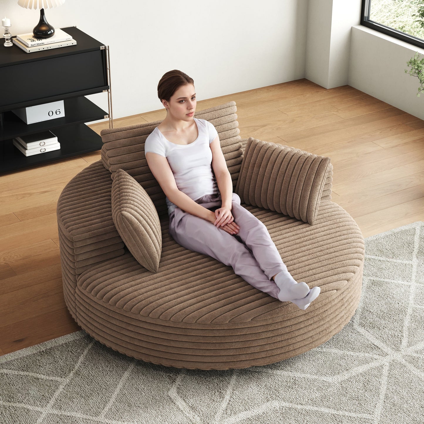 Fauteuil pivotant à une place en mousse et chenille cordouroy