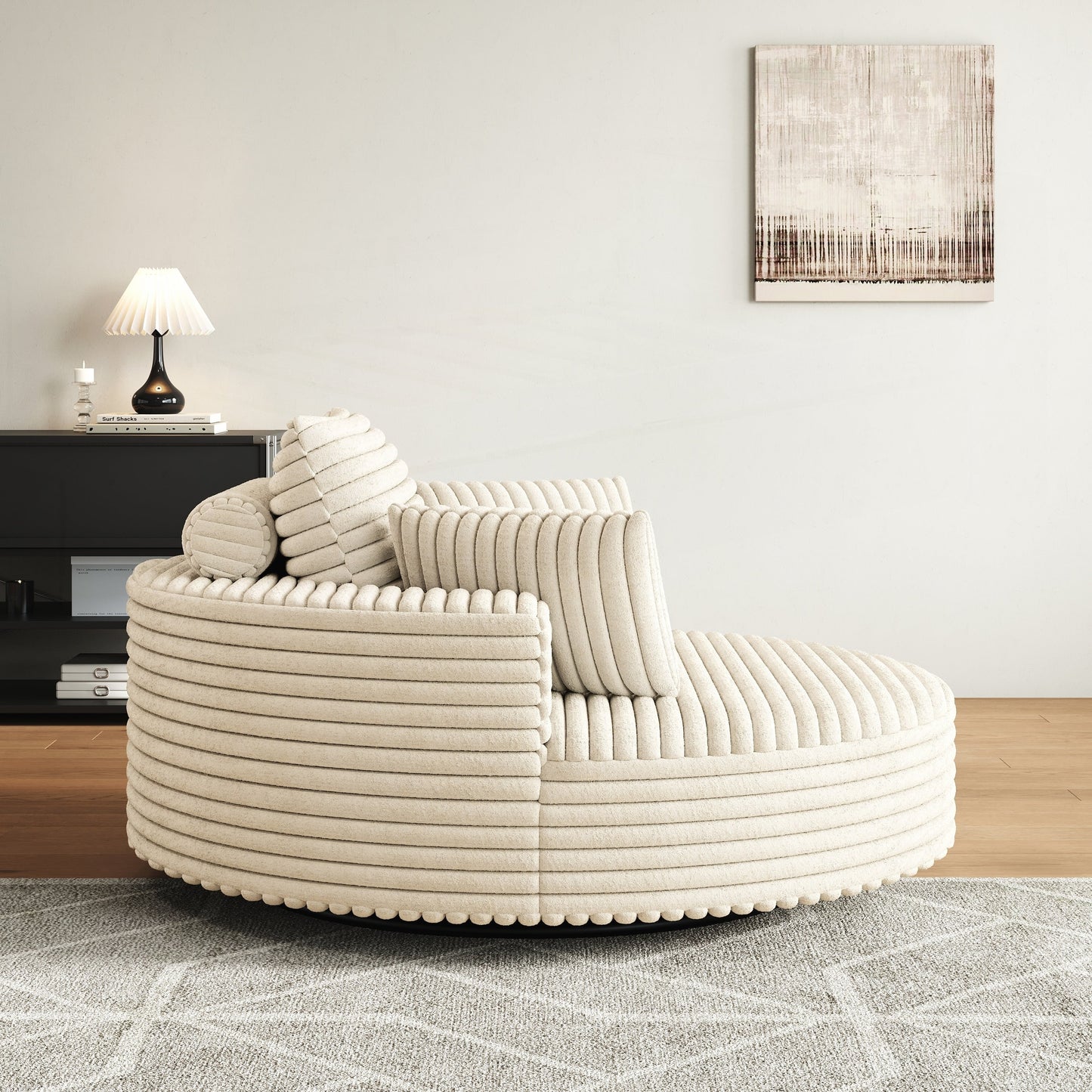Fauteuil pivotant à une place en mousse et chenille cordouroy