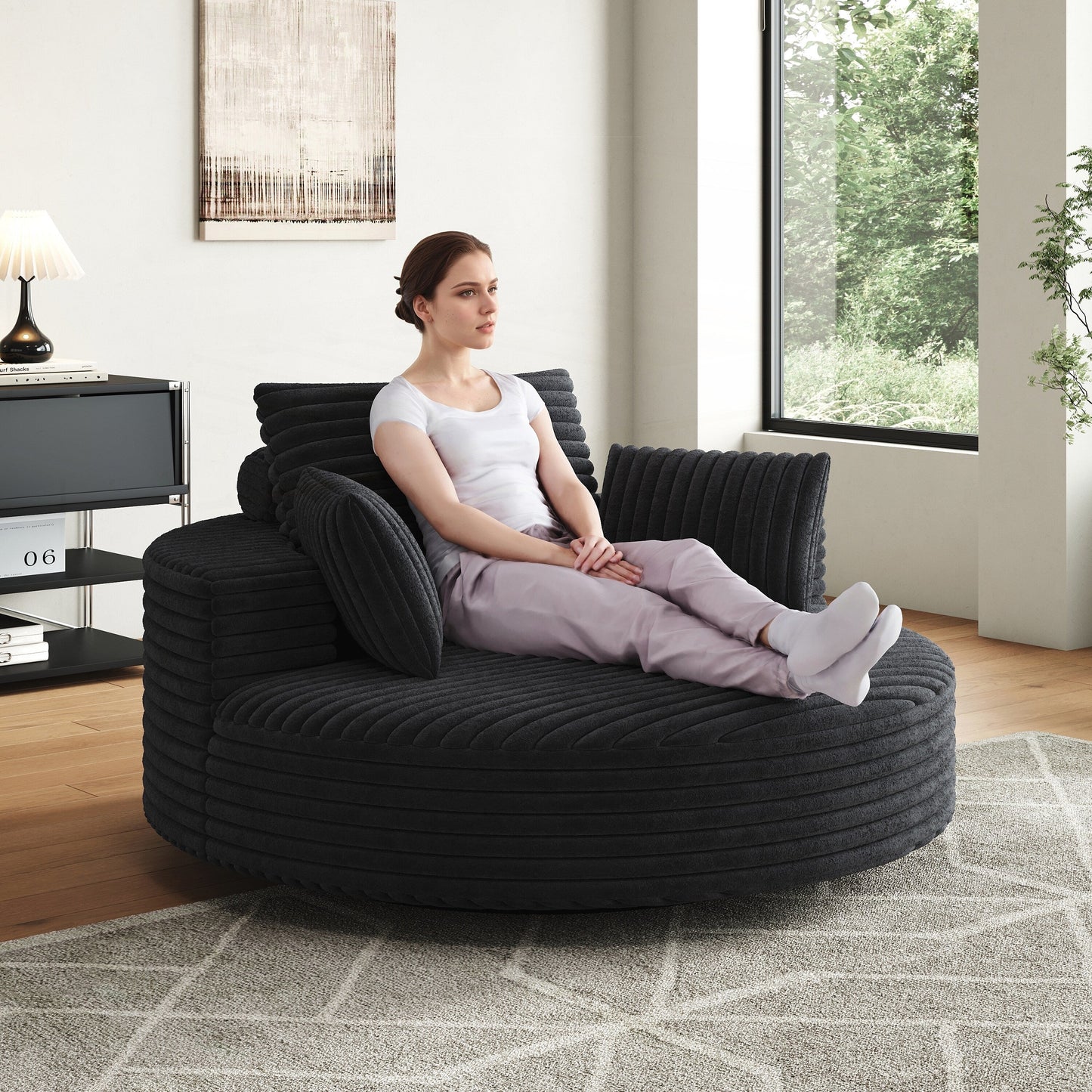 Fauteuil pivotant à une place en mousse et chenille cordouroy