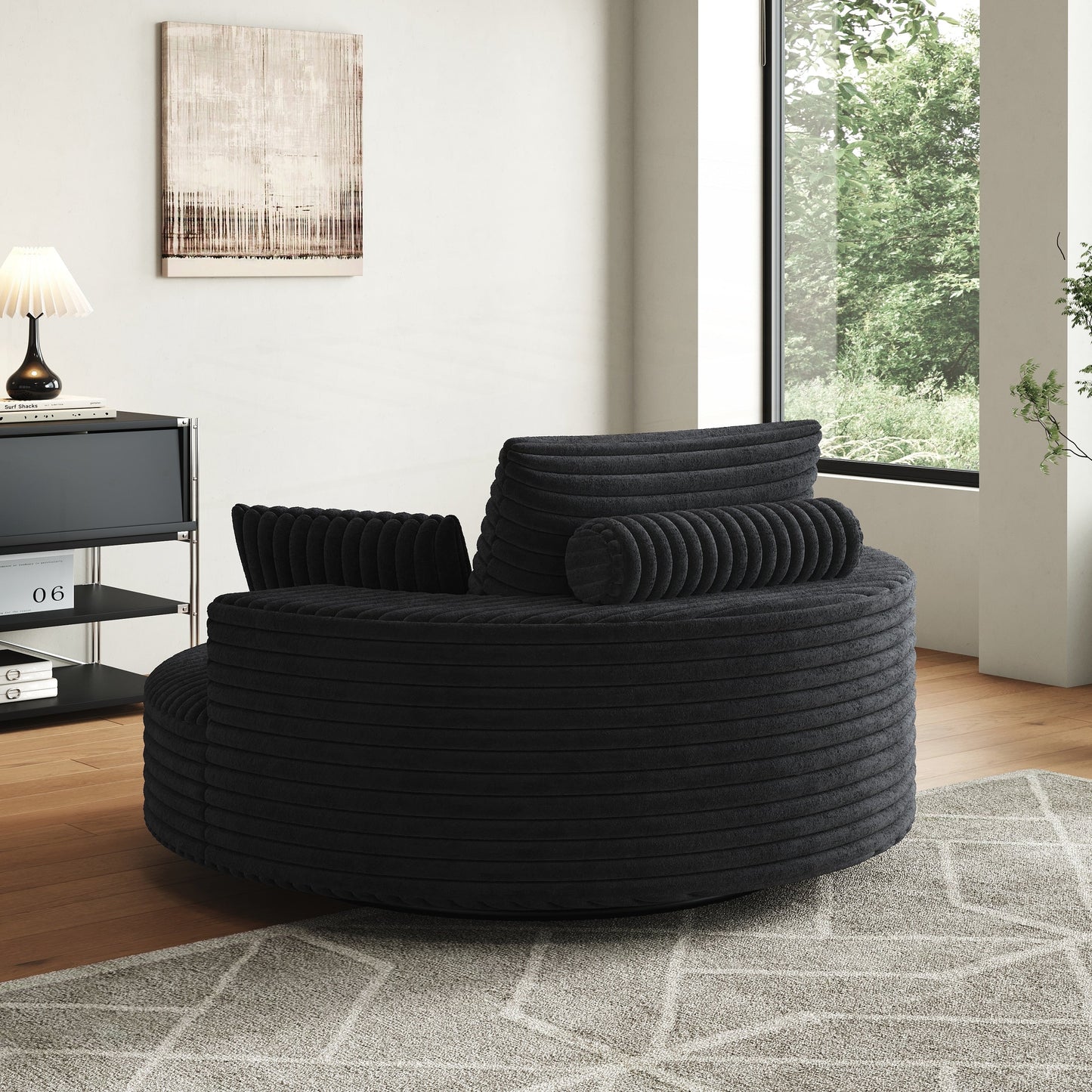 Fauteuil pivotant à une place en mousse et chenille cordouroy