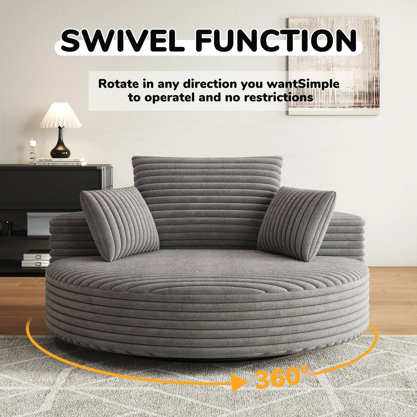 Fauteuil pivotant à une place en mousse et chenille cordouroy