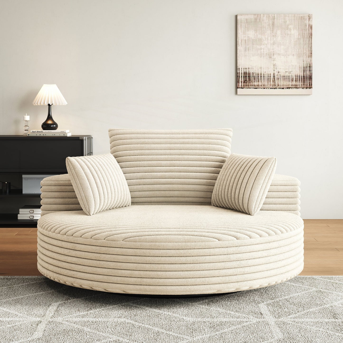 Fauteuil pivotant à une place en mousse et chenille cordouroy