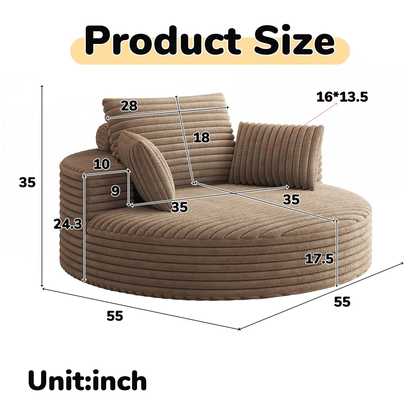 Fauteuil pivotant à une place en mousse et chenille cordouroy