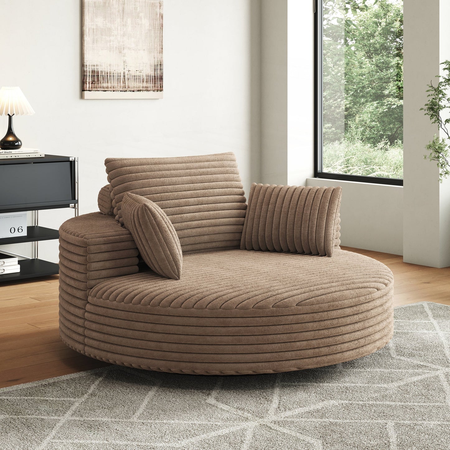 Fauteuil pivotant à une place en mousse et chenille cordouroy