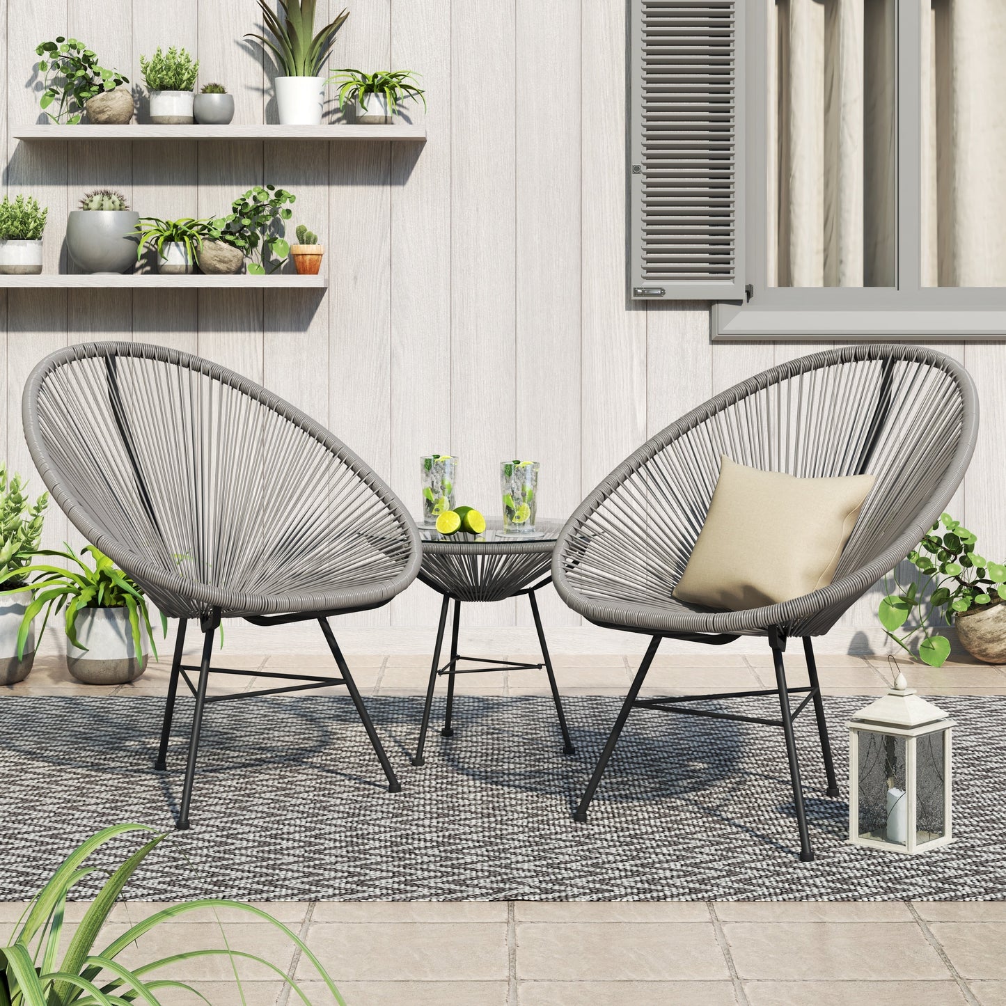 Ensemble de bistro moderne en osier Acapulco Corvus Sarcelles, 3 pièces