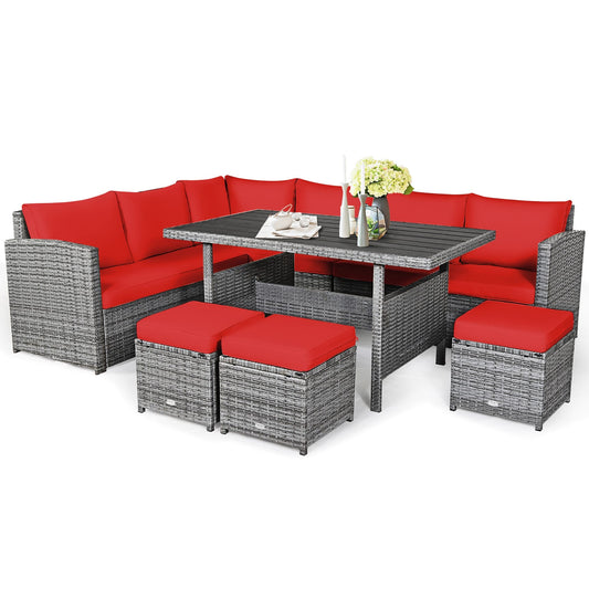 Costway Ensemble de salon en rotin pour patio, 7 pièces, avec canapé d'angle, pouf et ottoman - Voir les détails