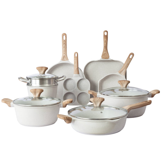 Country Kitchen - Ensemble de 13 pièces pour cuisinière à induction, casseroles et poêles en aluminium coulé avec poignées en BAKÉLITE.