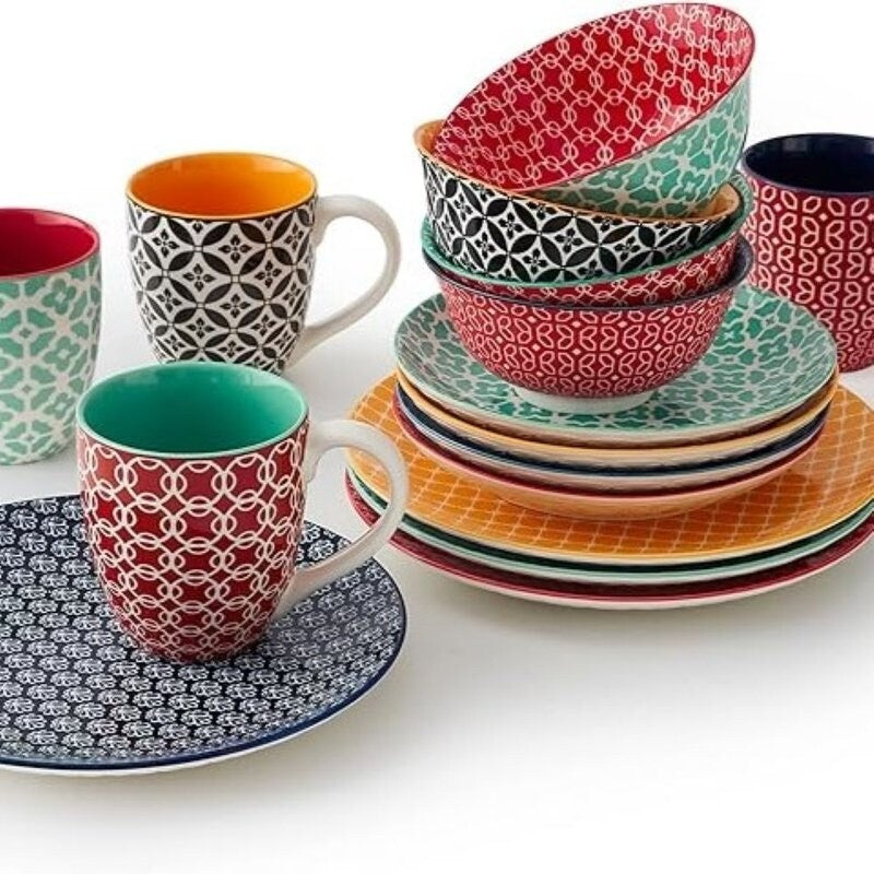 Service de table en céramique DOWAN, ensemble de 16 pièces pour 4 personnes, assiettes et bols décoratifs.