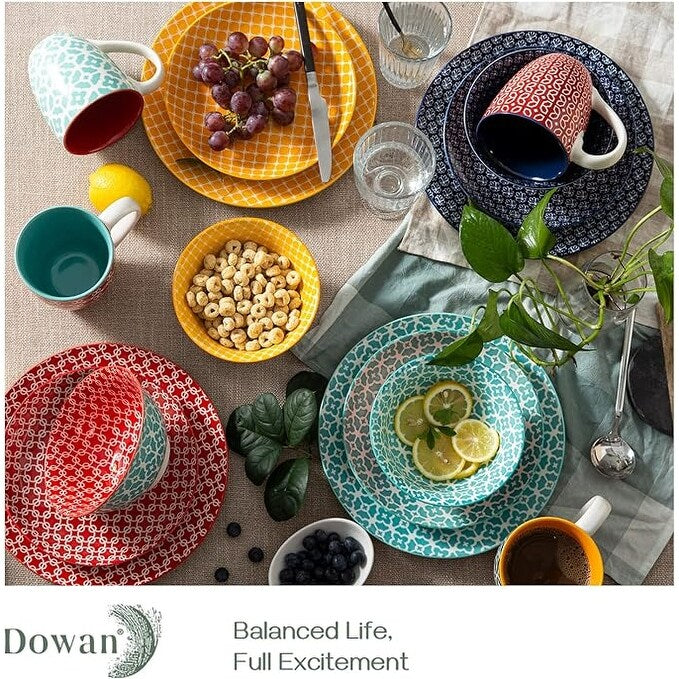 Service de table en céramique DOWAN, ensemble de 16 pièces pour 4 personnes, assiettes et bols décoratifs.