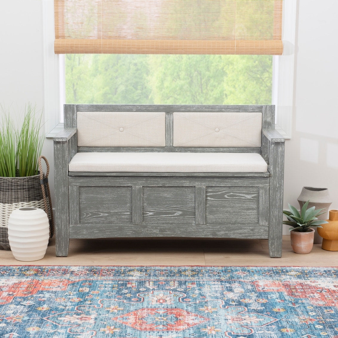 Banc d'entrée avec rangement et couvercle relevable en bois Dahlia