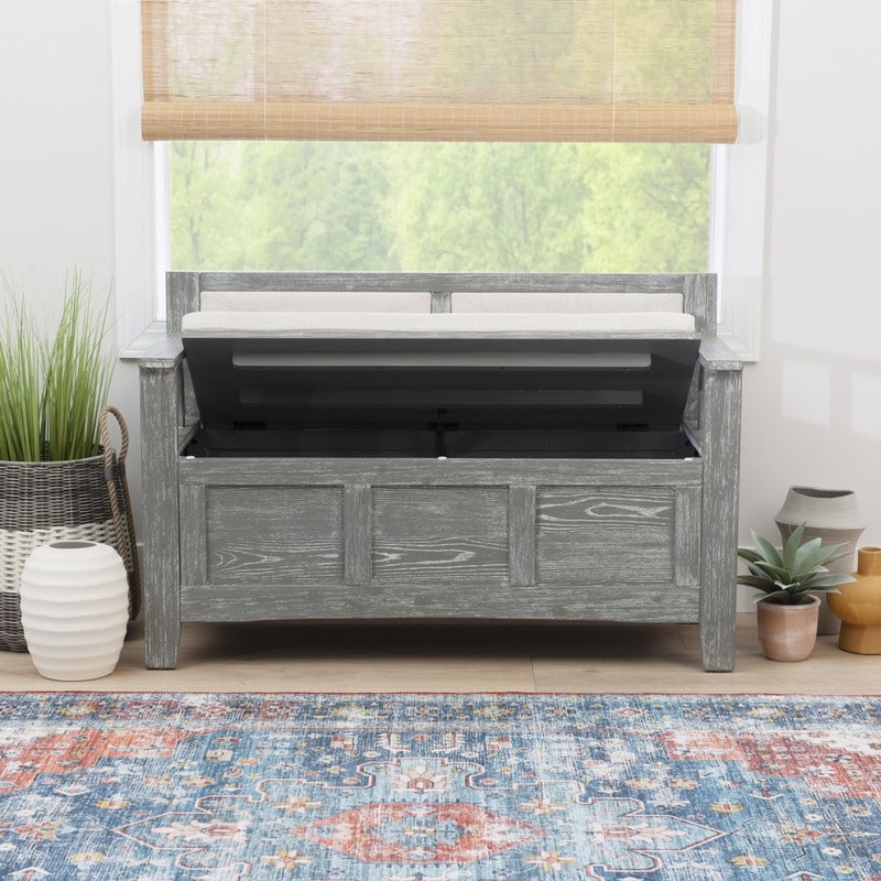 Banc d'entrée avec rangement et couvercle relevable en bois Dahlia