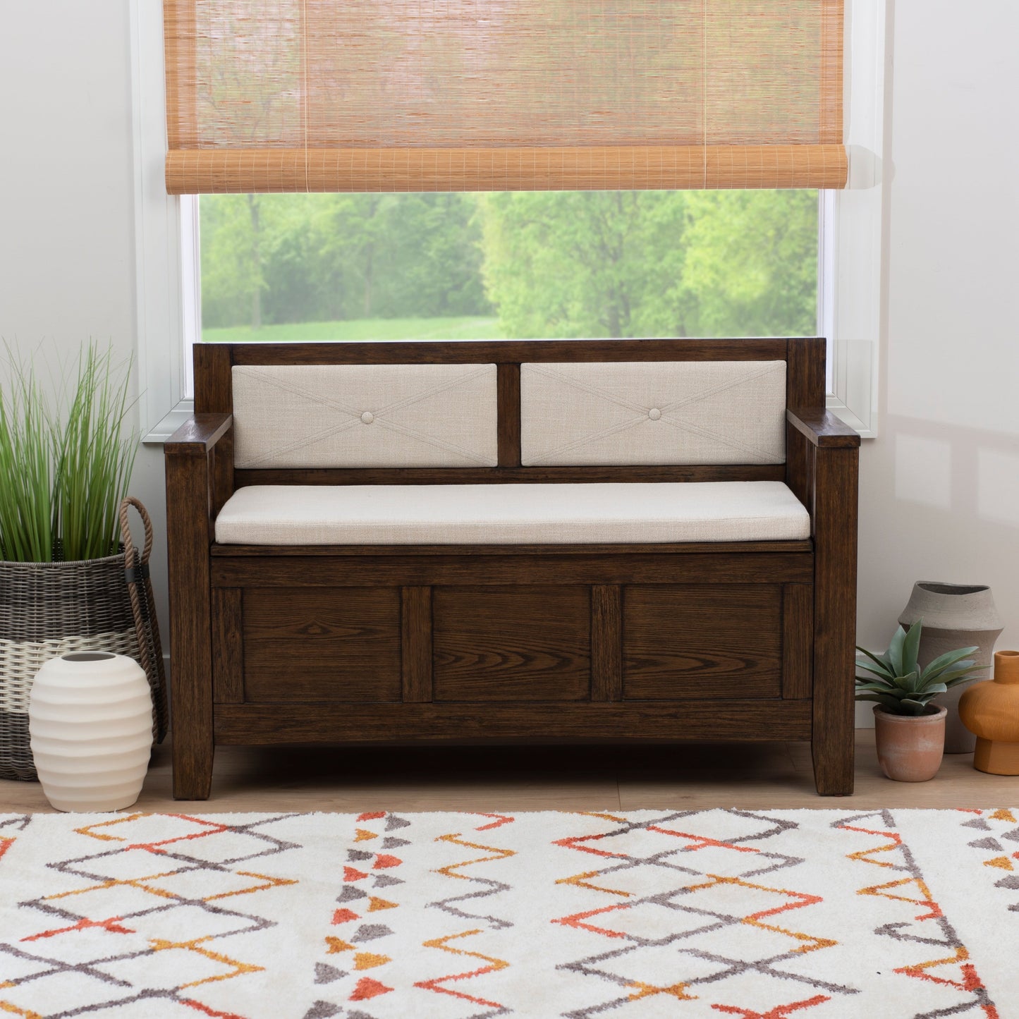 Banc d'entrée avec rangement et couvercle relevable en bois Dahlia