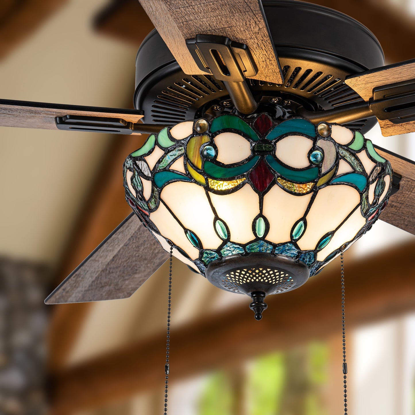 Ventilateur de plafond Della River of Goods de 52 pouces avec 3 lumières, télécommande, fini bronze huilé et verre teinté