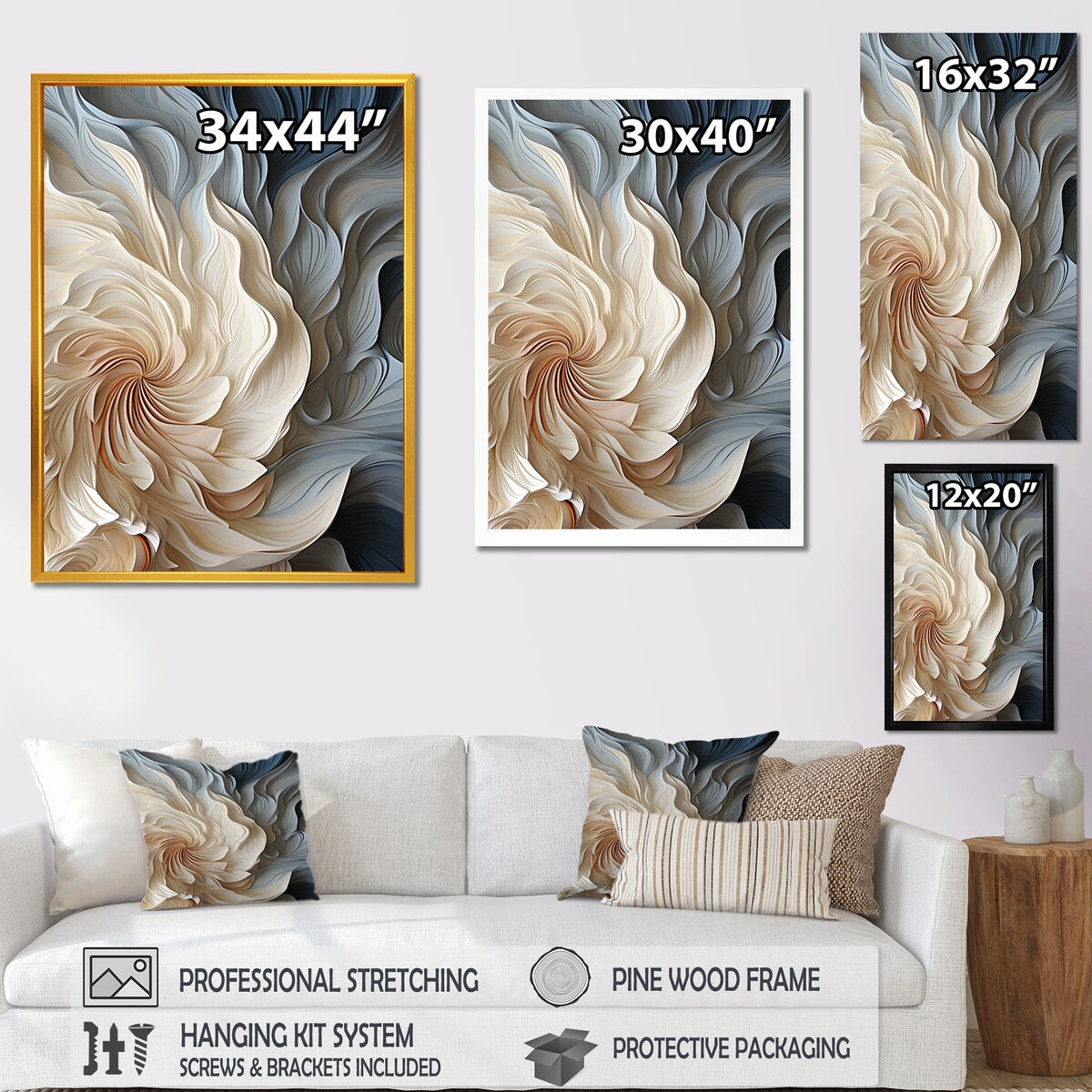 Designart White And Blue Feather Spiral II Abstract Geometric Wall Art Blue - Modern Wrapped Canvas For Hallway Décor