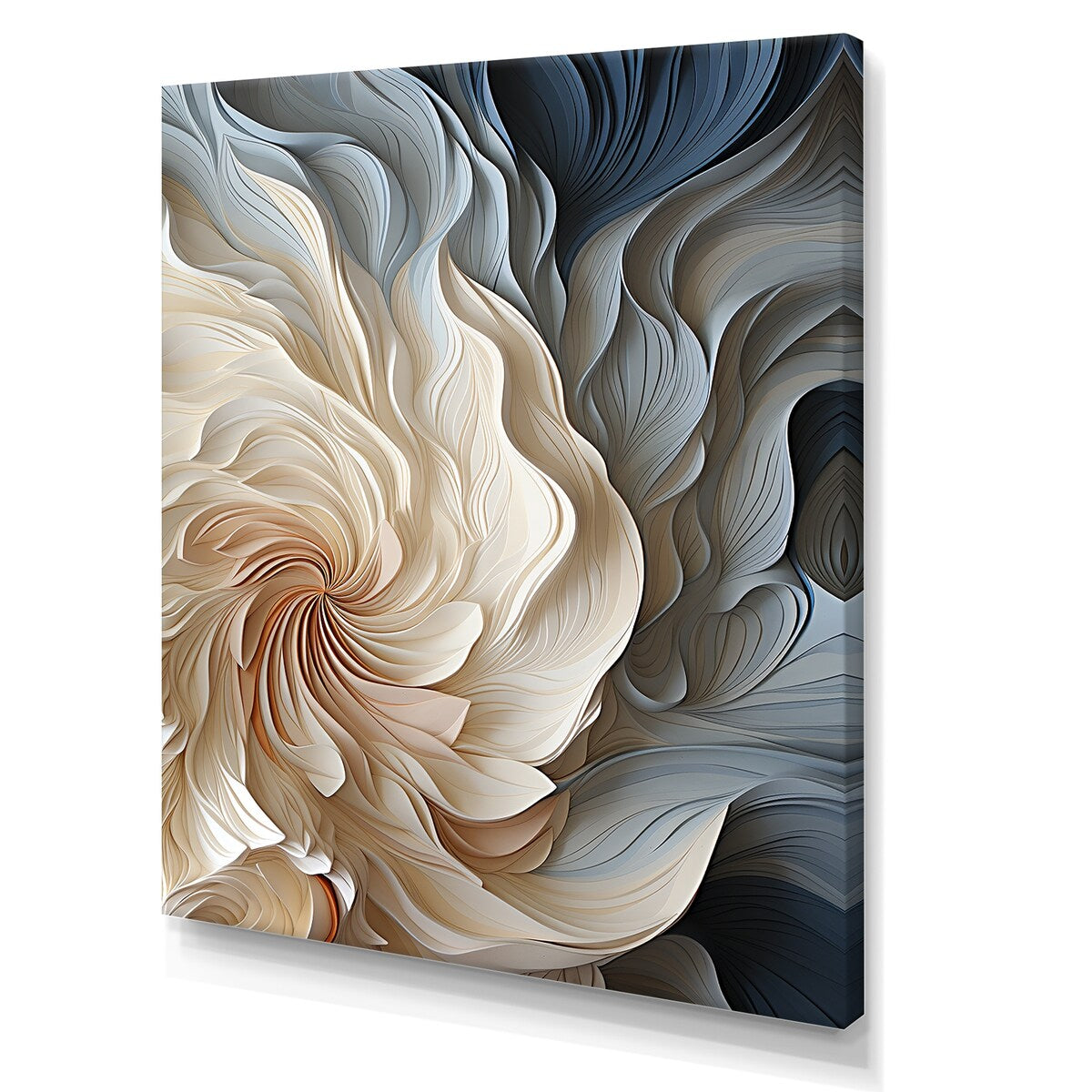 Designart White And Blue Feather Spiral II Abstract Geometric Wall Art Blue - Modern Wrapped Canvas For Hallway Décor