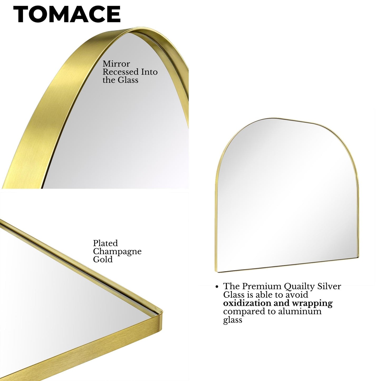 TEHOME Dezerae Grand miroir à arche pour cheminée, 102 cm (L) x 81 cm (H)