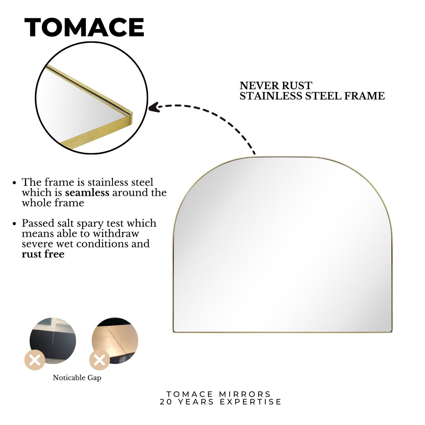 TEHOME Dezerae Grand miroir à arche pour cheminée, 102 cm (L) x 81 cm (H)