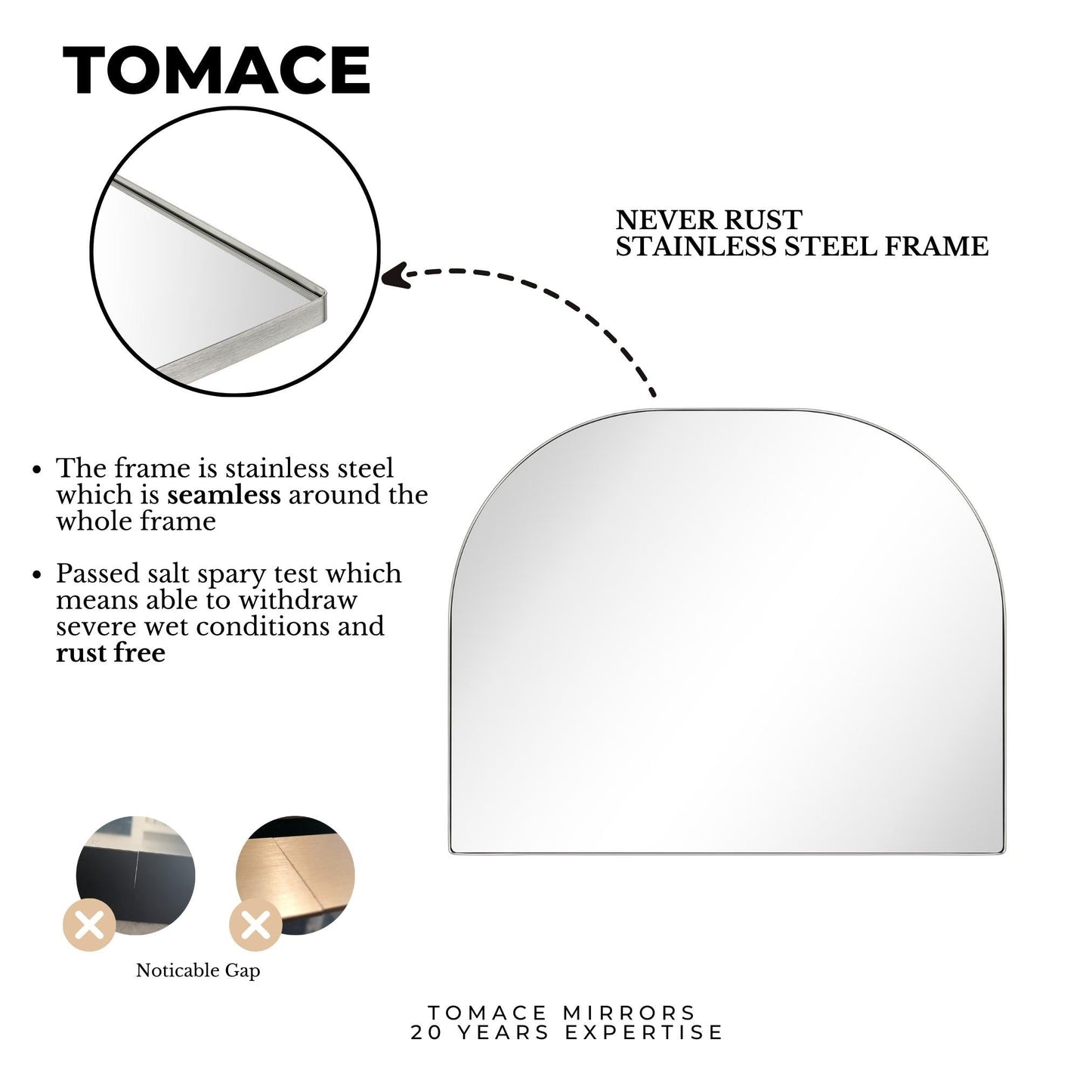 TEHOME Dezerae Grand miroir à arche pour cheminée, 102 cm (L) x 81 cm (H)