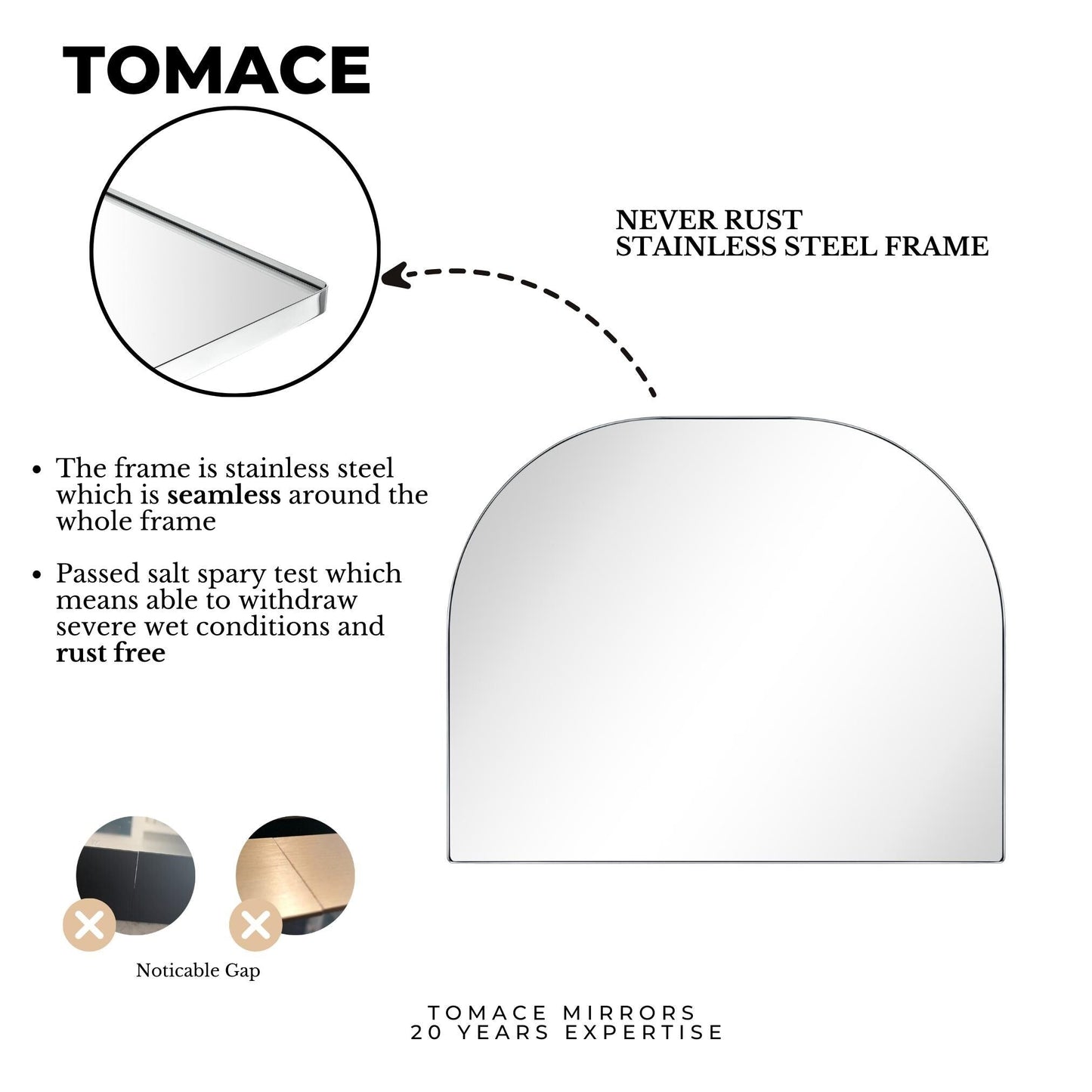 TEHOME Dezerae Grand miroir à arche pour cheminée, 102 cm (L) x 81 cm (H)