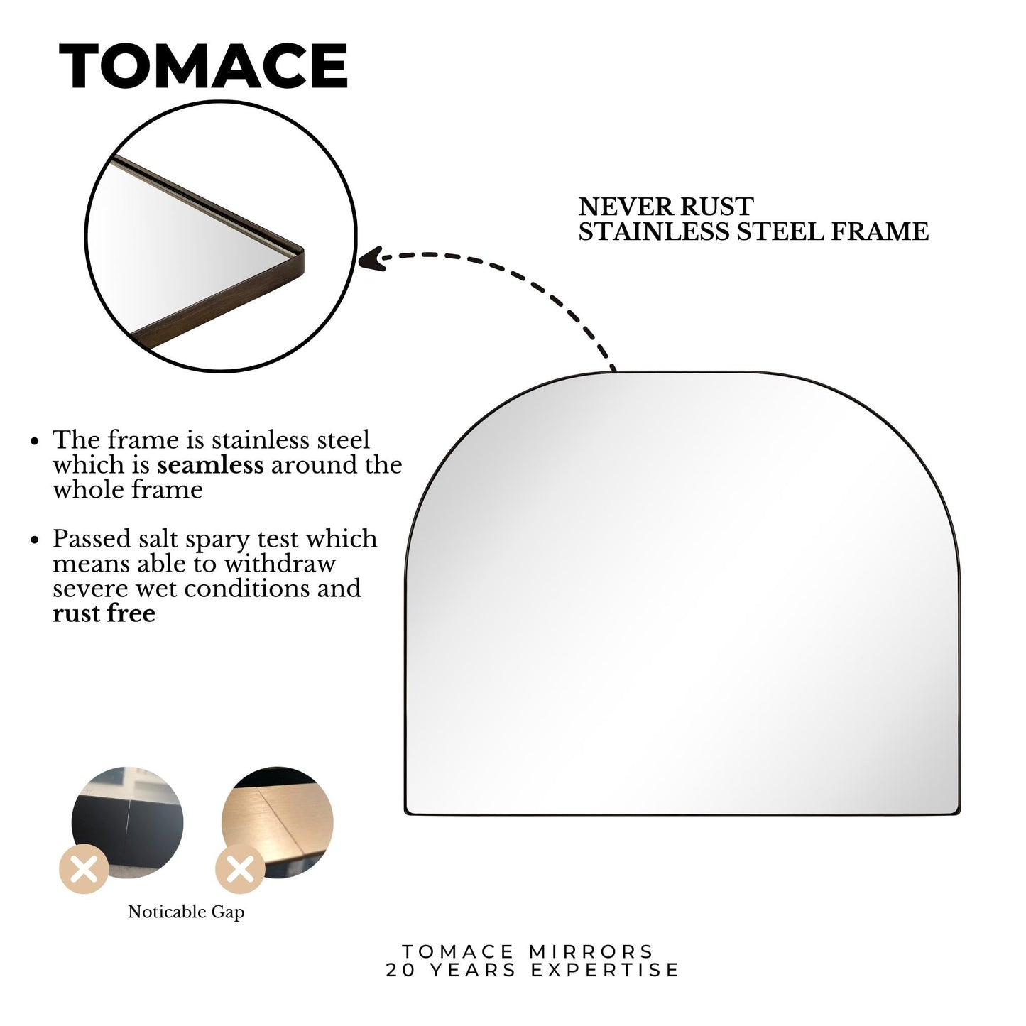 TEHOME Dezerae Grand miroir à arche pour cheminée, 102 cm (L) x 81 cm (H)