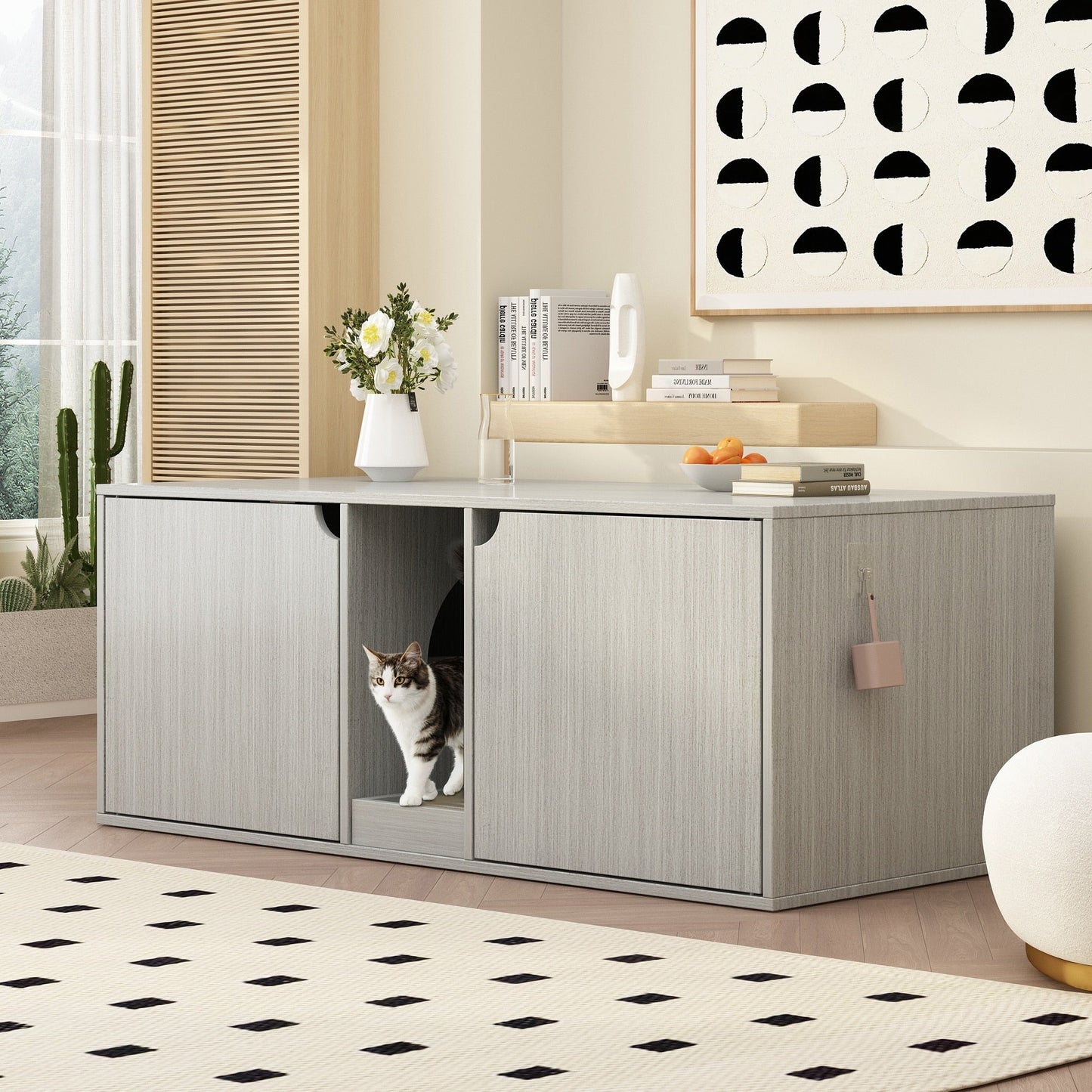 Dual-Compartment Cat Litter Box Enclosure Multi-Functional Furniture