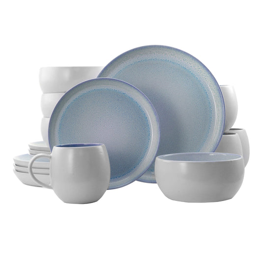 Service de table Elama en grès bleu, 16 pièces, pour 4 personnes, compatible micro-ondes et lave-vaisselle, style moderne - N/A