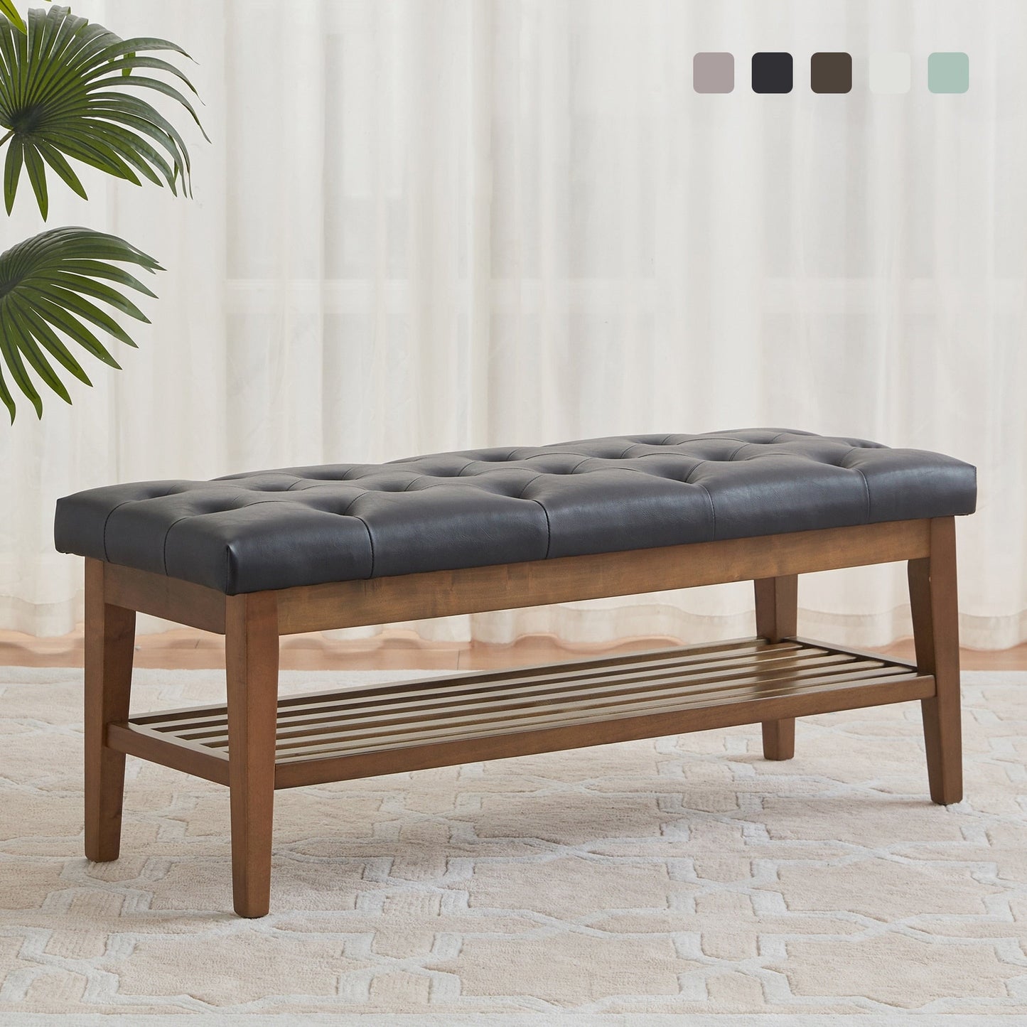 Banc à chaussures d'entrée, banc de rangement, tissu et bois massif, banc rembourré de 109 cm (43 pouces) pour salon et chambres à coucher