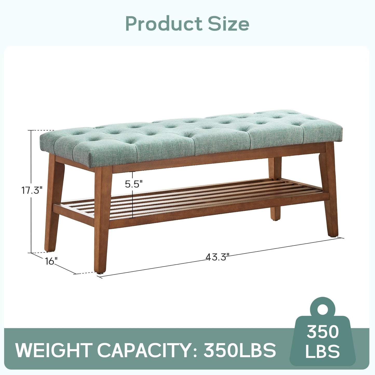 Banc à chaussures d'entrée, banc de rangement, tissu et bois massif, banc rembourré de 109 cm (43 pouces) pour salon et chambres à coucher