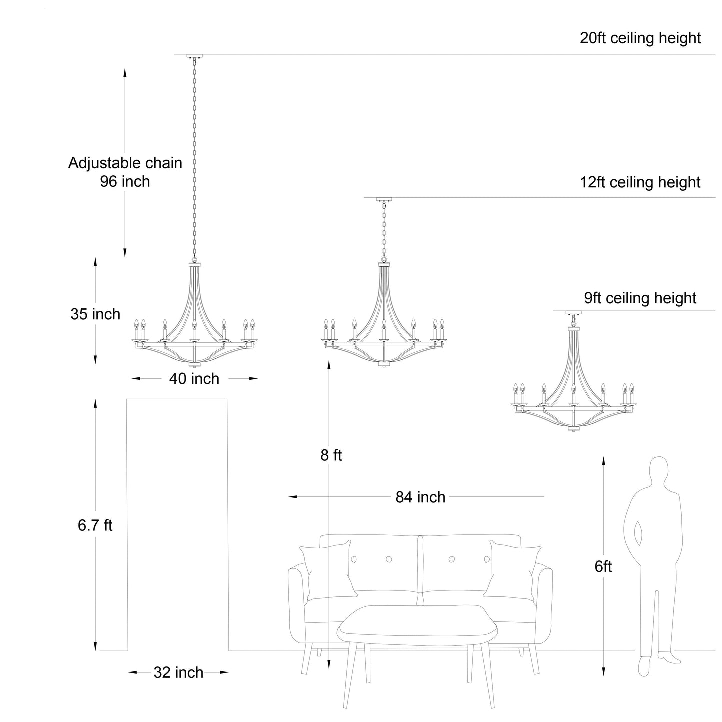 Luminaire à 12 lumières Fidenza, style ferme moderne, en forme de roue de chariot d'empire, avec certification UL - Diamètre 40'' * Hauteur 135''