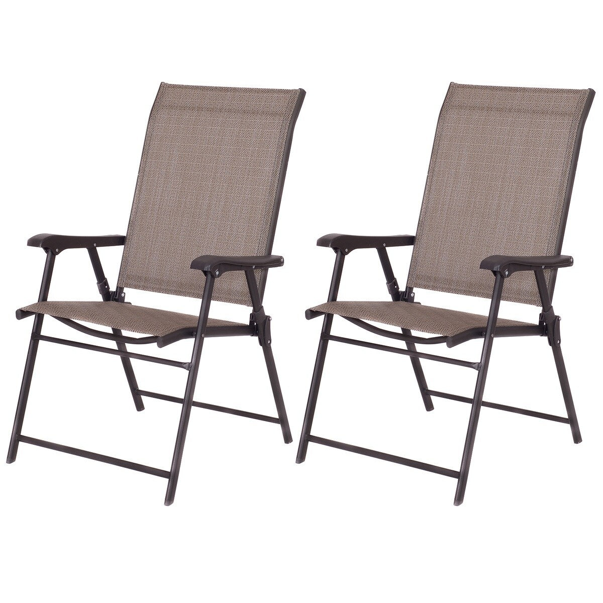 Ensemble de 2 chaises pliantes à dossier en toile pour patio, couleur marron.