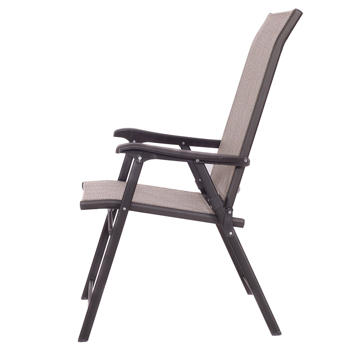 Ensemble de 2 chaises pliantes à dossier en toile pour patio, couleur marron.
