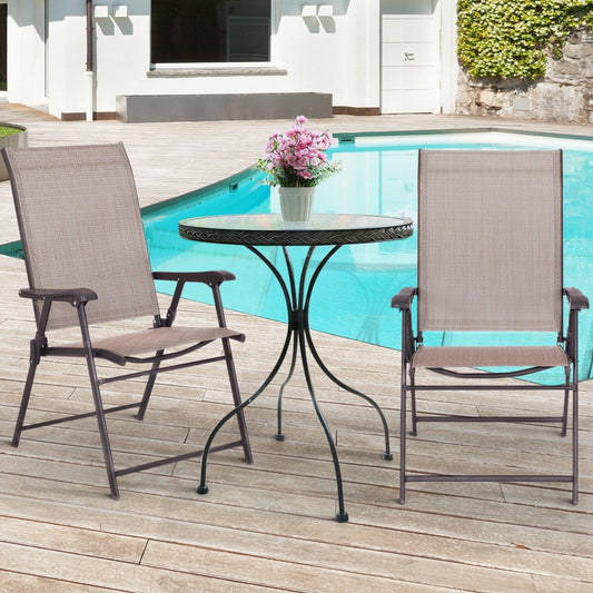 Ensemble de 2 chaises pliantes à dossier en toile pour patio, couleur marron.