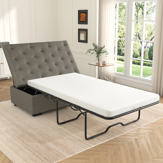 Canapé-lit pliable, pouf 49.6 avec canapé-lit pliable, pouf convertible avec fonction lit avec matelas à mémoire de forme et design capitonné.