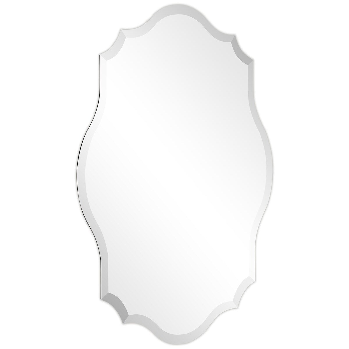 Miroir mural rectangulaire élégant à bords biseautés et festonnés, sans cadre.