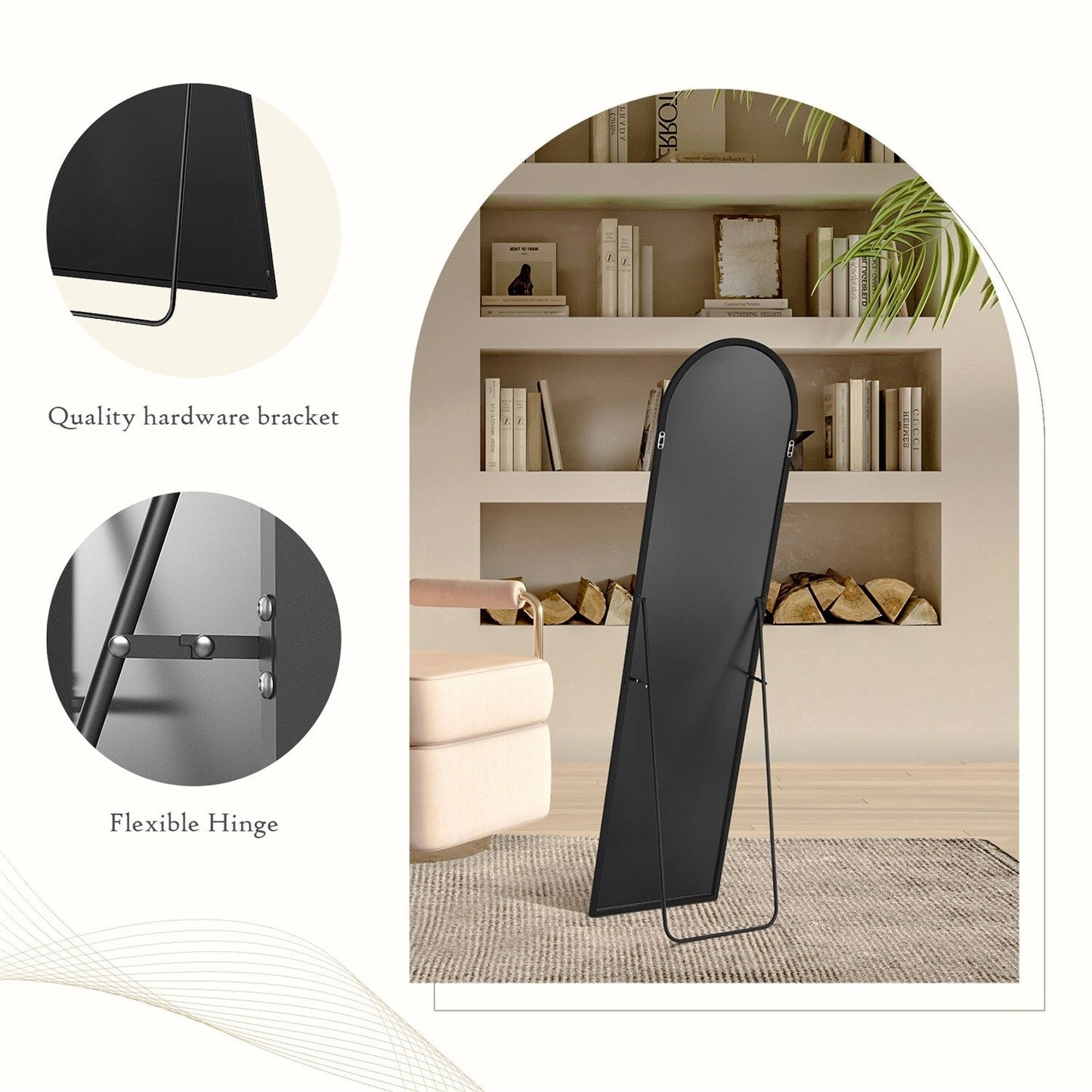 Full Length Mirror with Stand, Floor Mirror with Aluminum Alloy Frame for Bedroom, Standing Full Body Mirror for Wall, Cloakroom