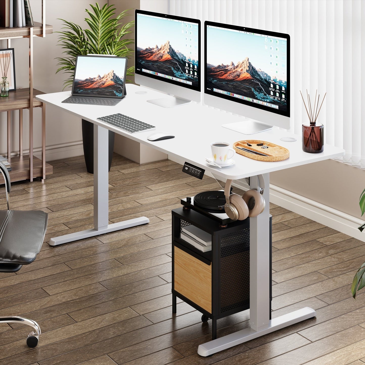Bureau debout électrique réglable en hauteur Futzca, bureau informatique avec plateau de séparation