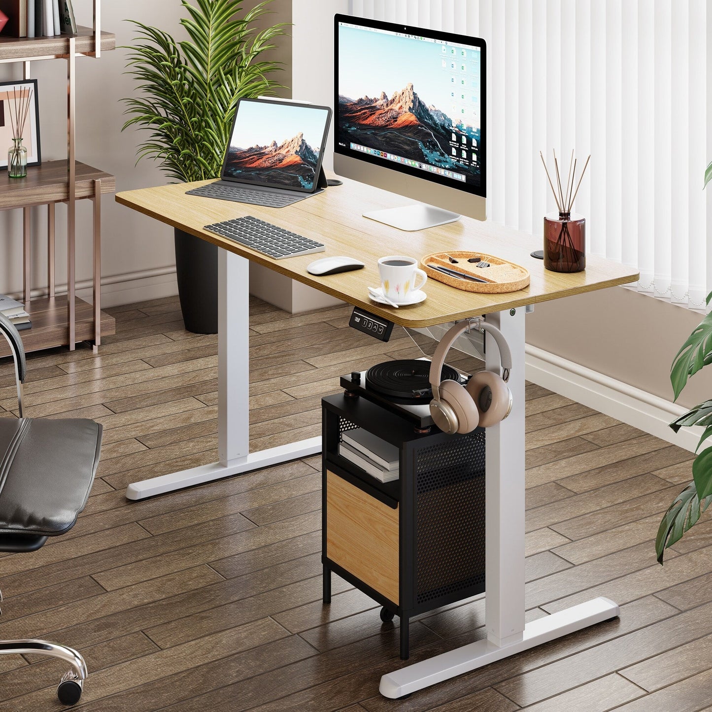 Bureau debout électrique réglable en hauteur Futzca, bureau informatique avec plateau de séparation